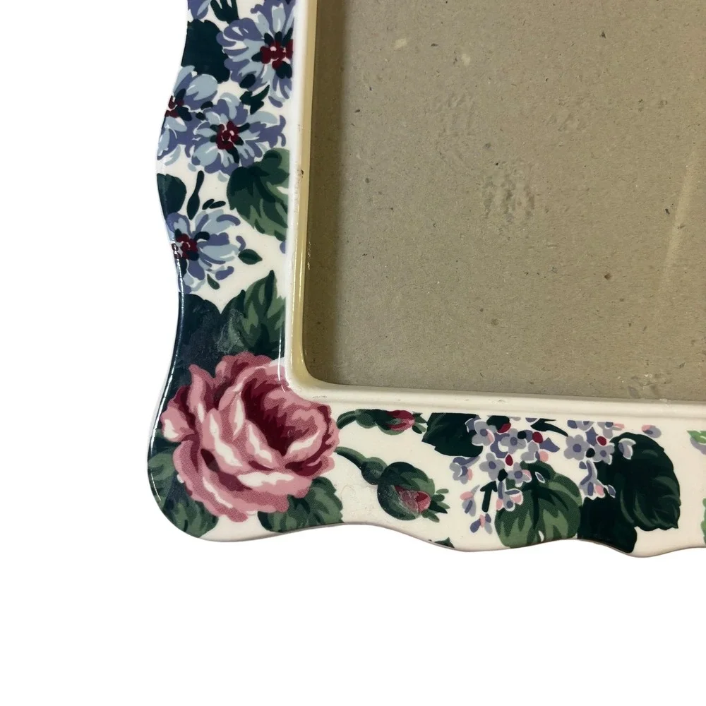 Vintage‎ Floral Ceramic Picture Frame Scalloped Edge Pink Rose Chintz 12x10